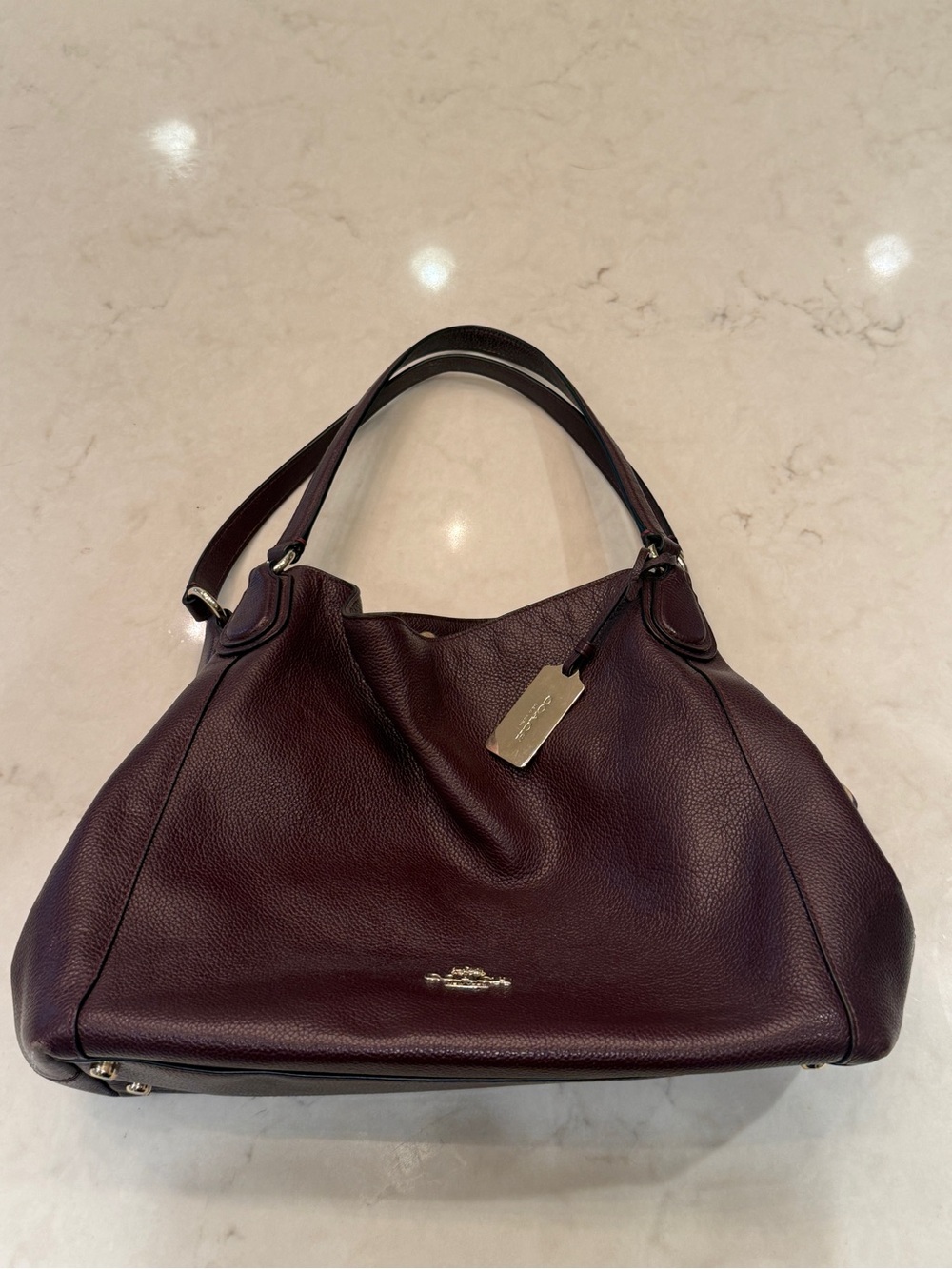 Coach Pebbled Leather Shoulder Bag in Deep Plum